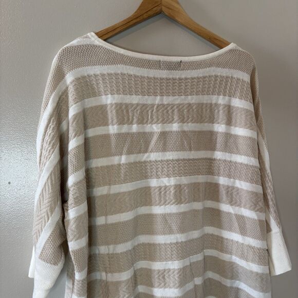 Ana Striped Dolman Sweater Beige White 3/4 Sleeve Textured Women’s Sz 2X - Picture 8 of 9